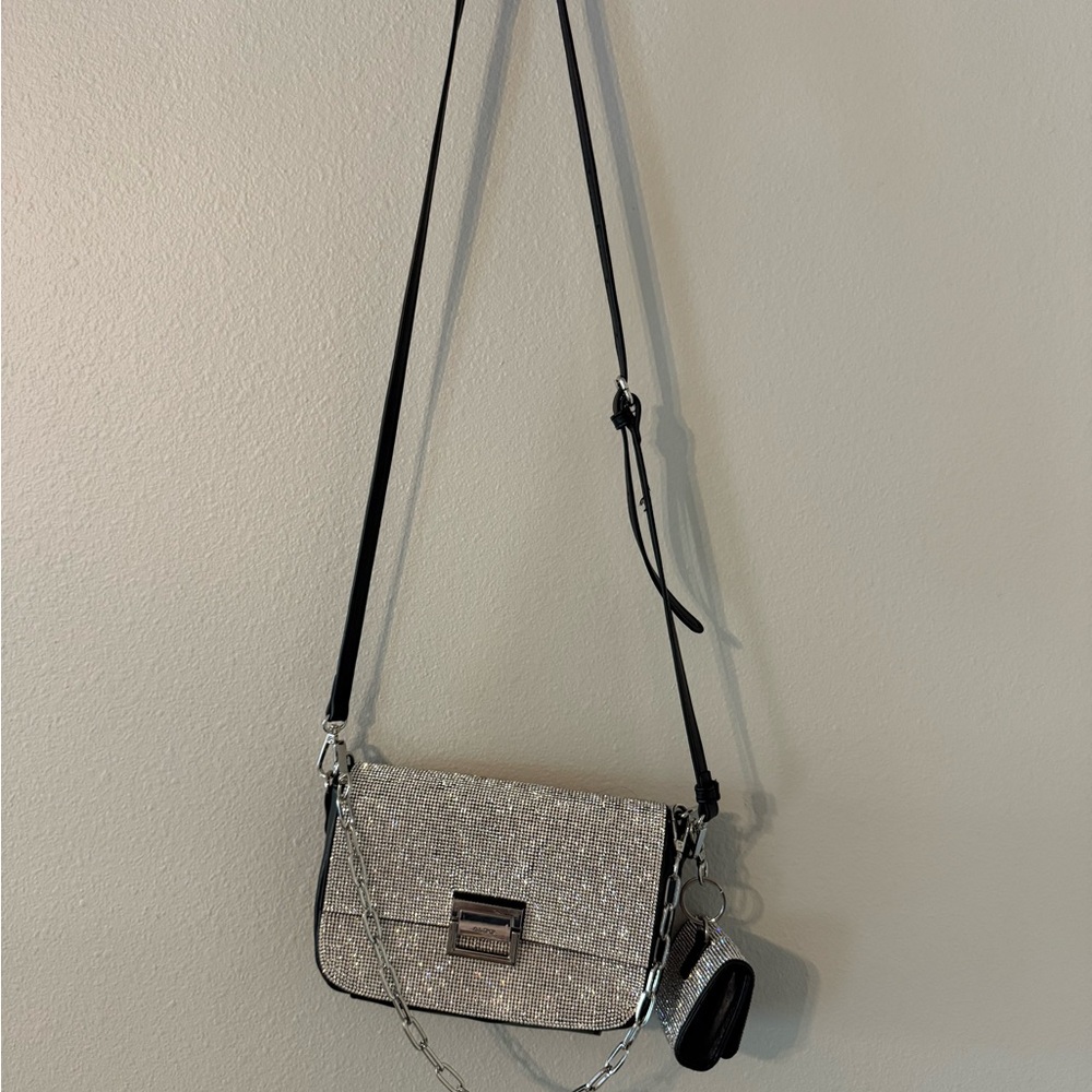 Aldo Silver Rhinestone Bag w Earbud/Coin-case